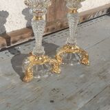 pair of molded glass candlesticks