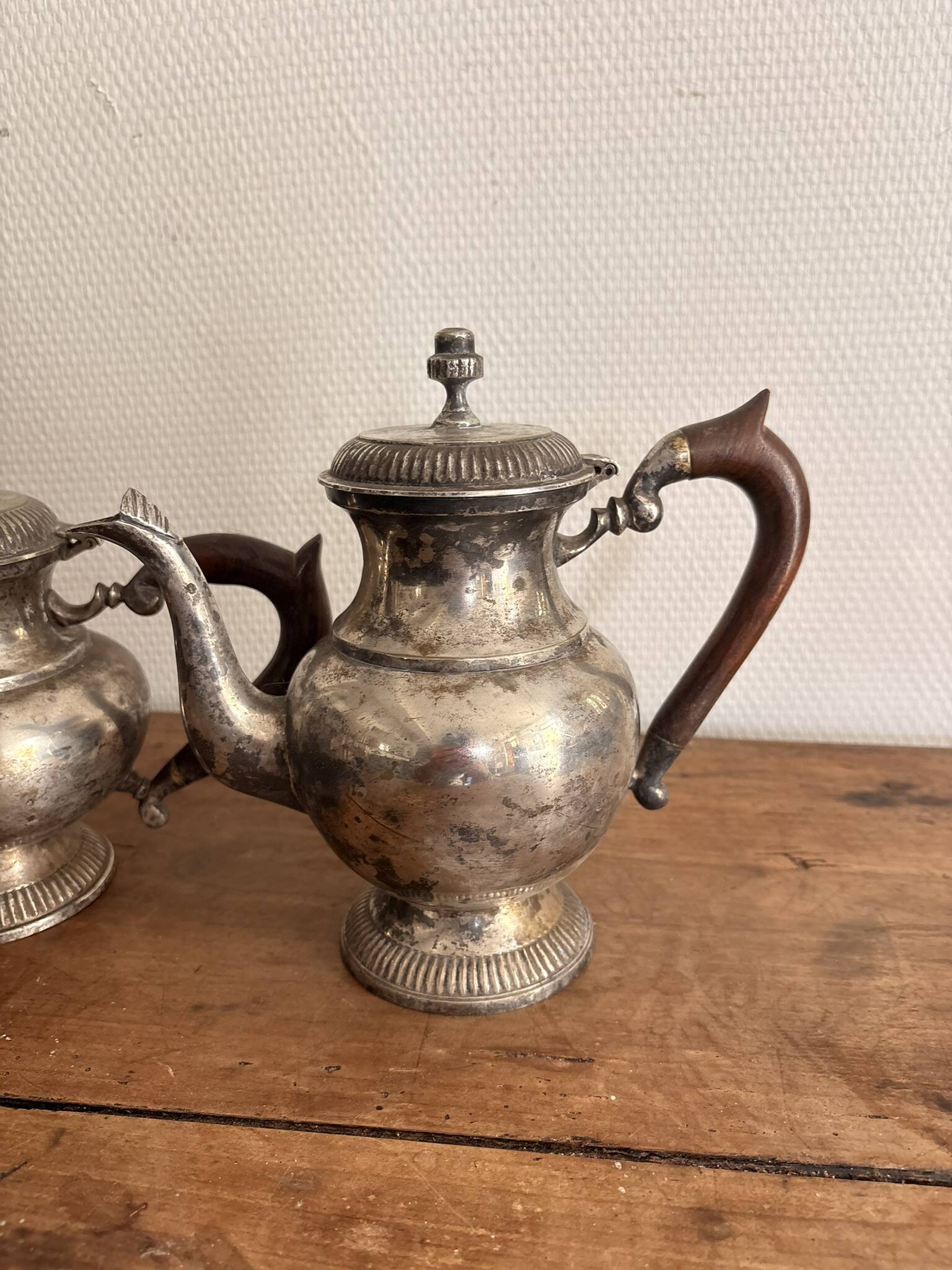 Antique Coffee Pot Teapot Louis XV Silver-Plated Metal 20th Century Coffee Set
