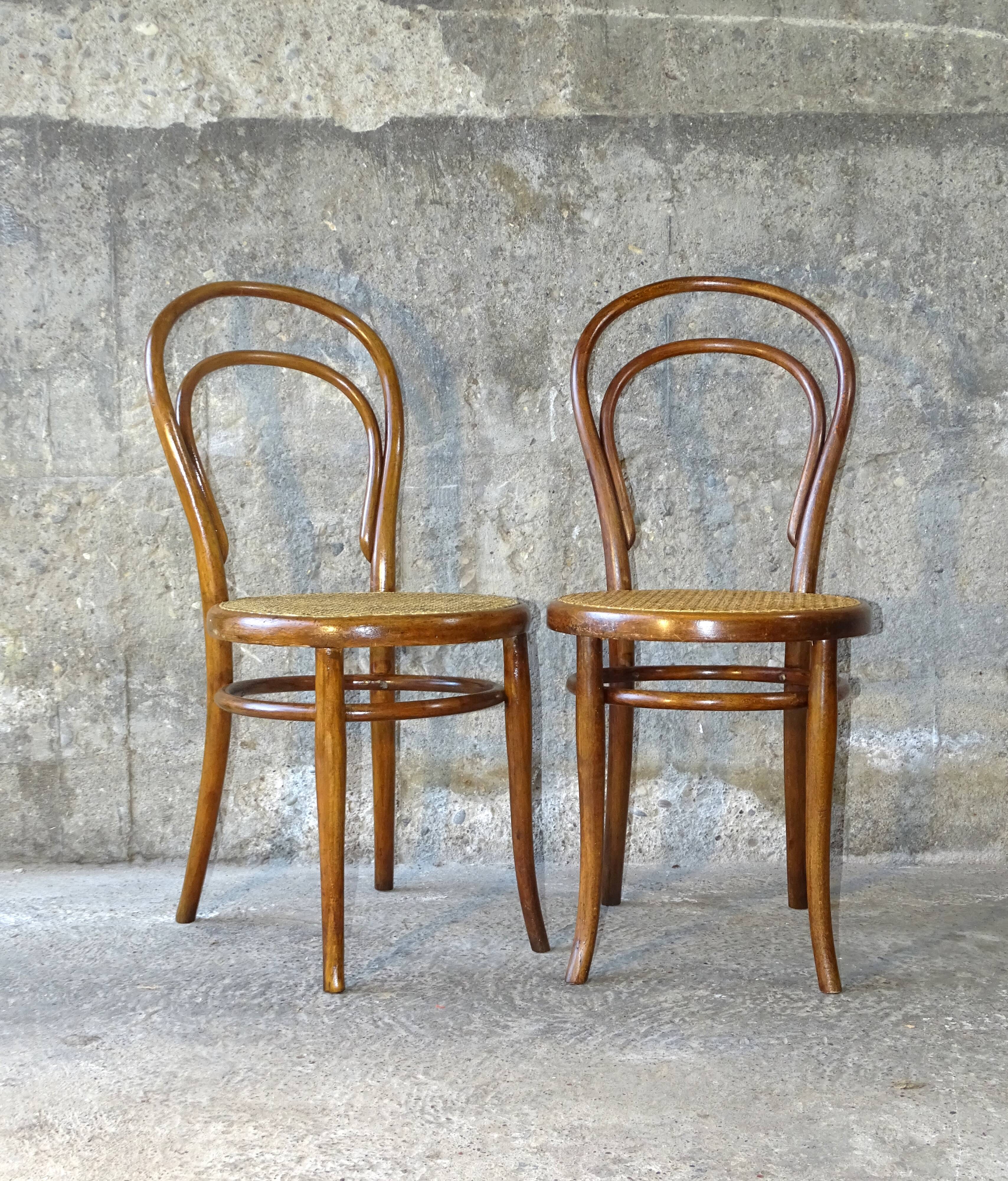 Set de 2 chaises Thonet bistrot cannées N°14 1900