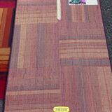 Persian tufted wool rug with geometric stripes in burgundy and brown 140x80