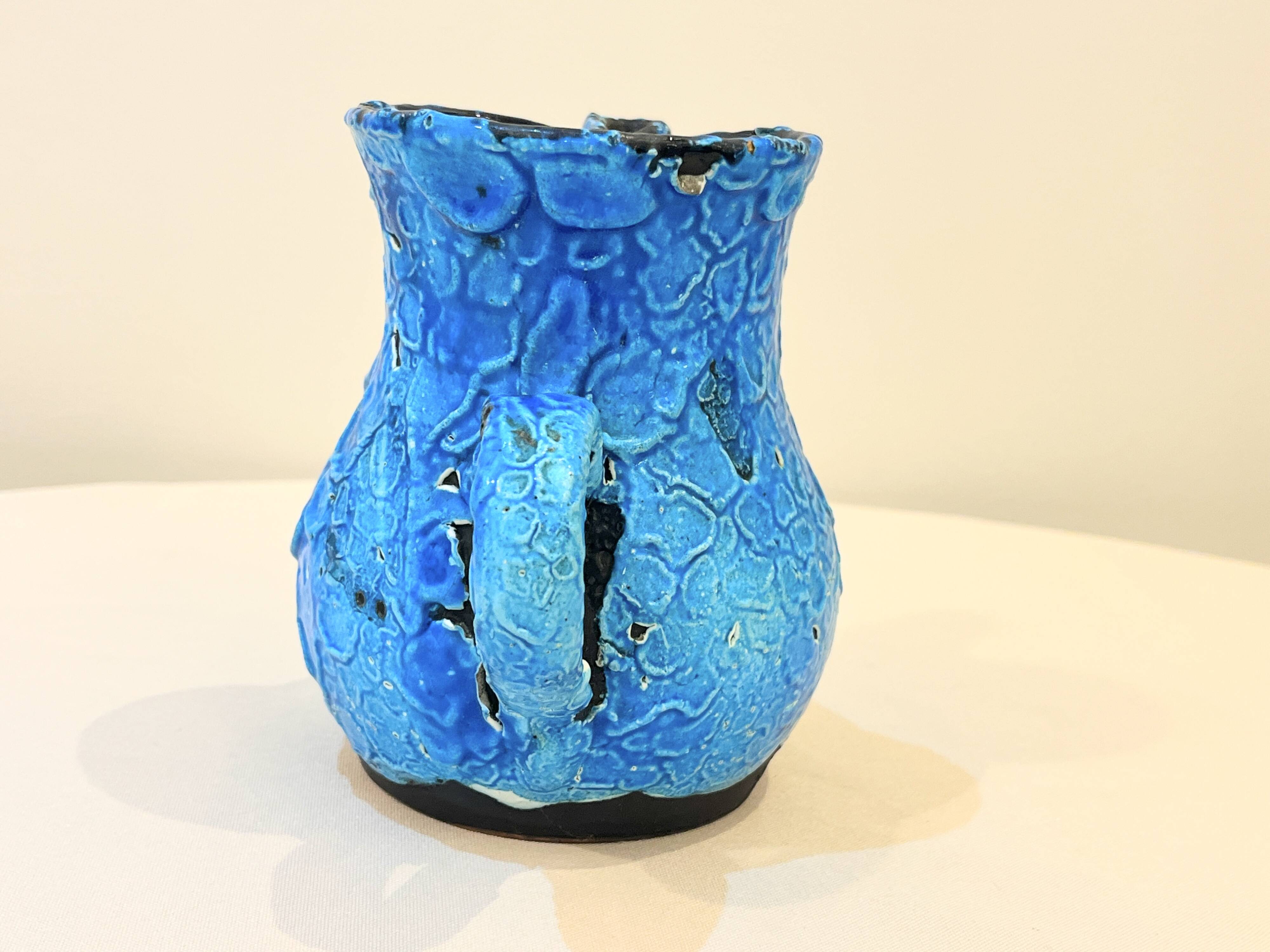 Pitcher Vase Fat Lava ceramic stoneware blue black 1960 Glacier enamels Cyclope Pottery Annecy Charles