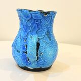Pitcher Vase Fat Lava ceramic stoneware blue black 1960 Glacier enamels Cyclope Pottery Annecy Charles