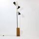 Large 3-light floor lamp in metal, brass and solid wood, 197cm.