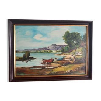 Marine with Shimmering Boats – Knife Oil by Louis D. Garrido