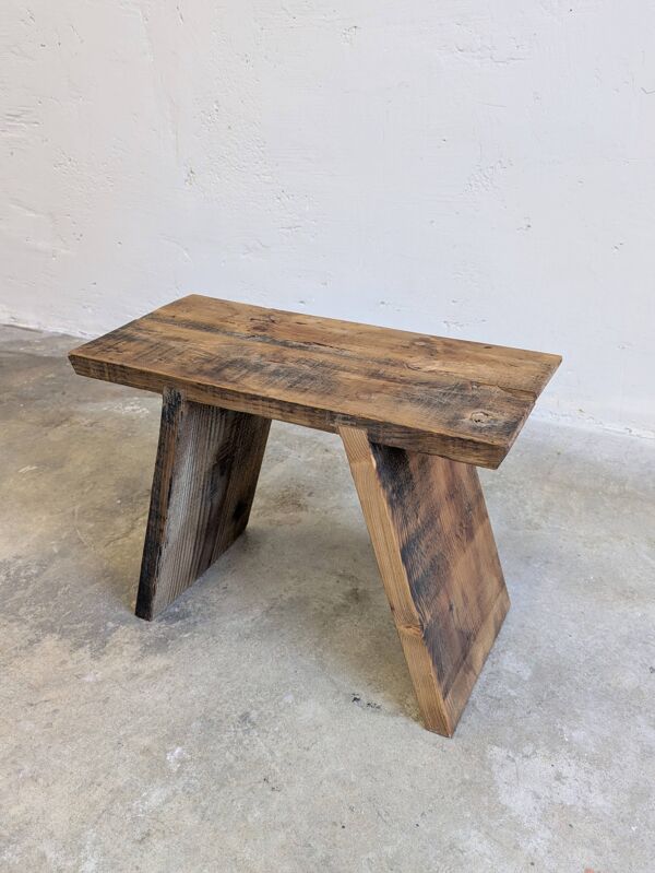 Banc / tabouret patine bois massif brocante cottage bohème