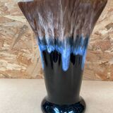 Antique Vallauris Style Ceramic Vase Black Blue Beige Vintage