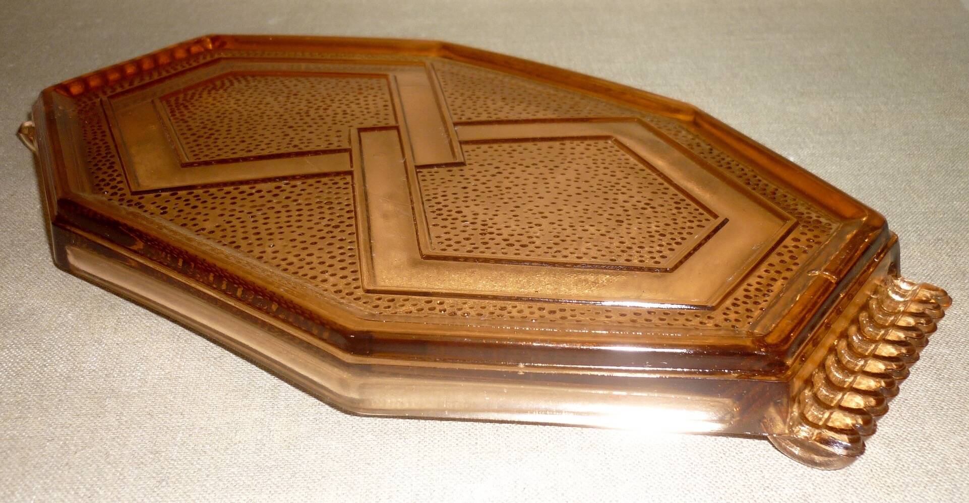 Transparent art-deco pink glass dish