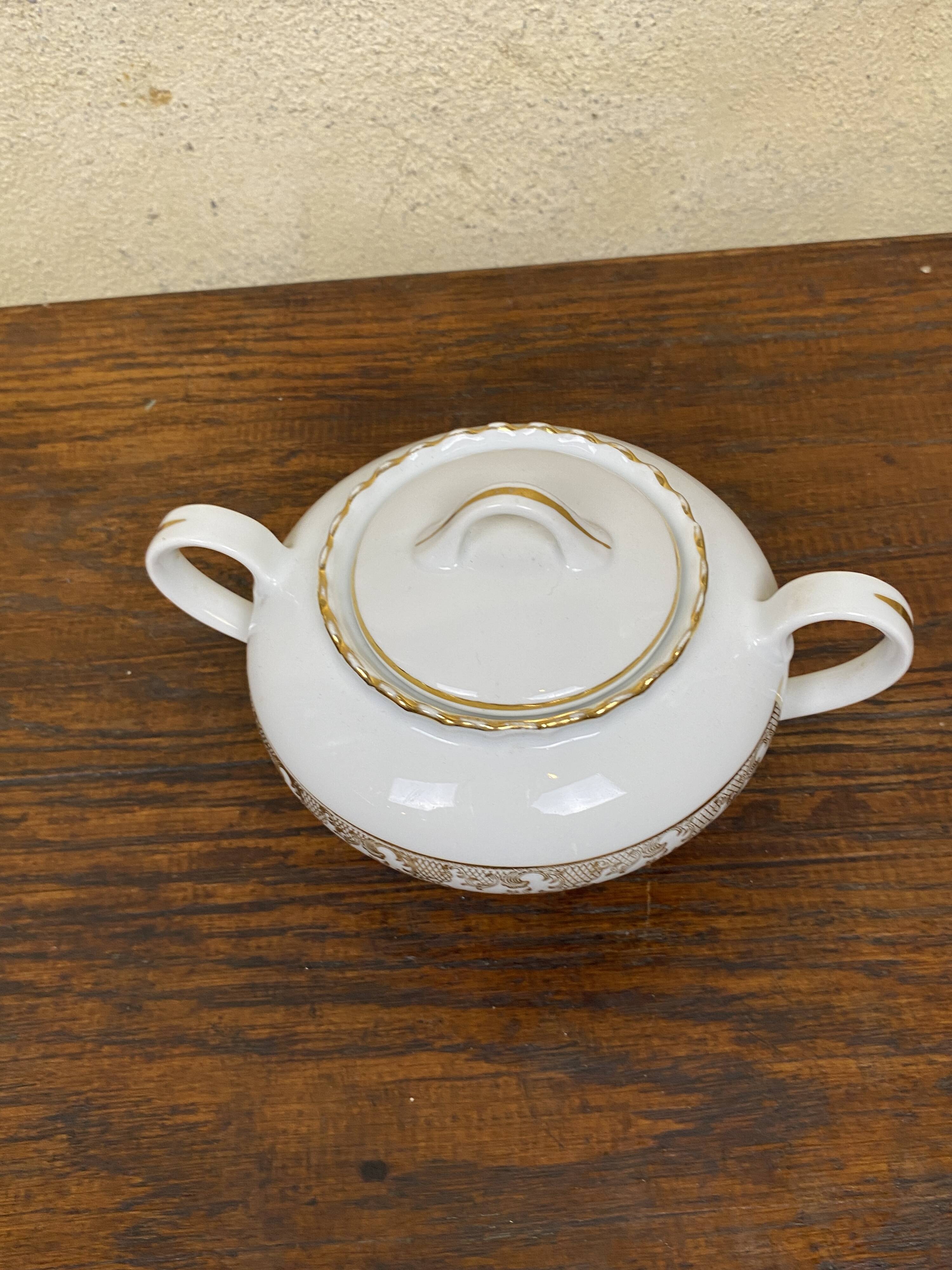 ADP France white and gold porcelain sugar bowl