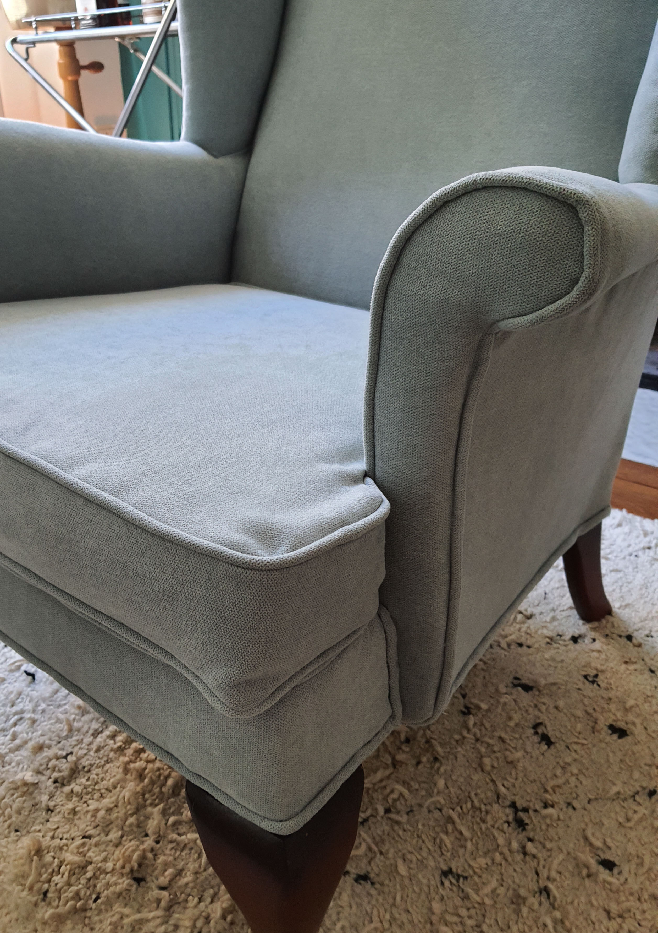 Parker Knoll chair retaped sky blue