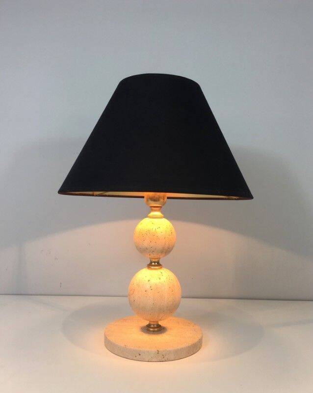 Travertine and brass lamp