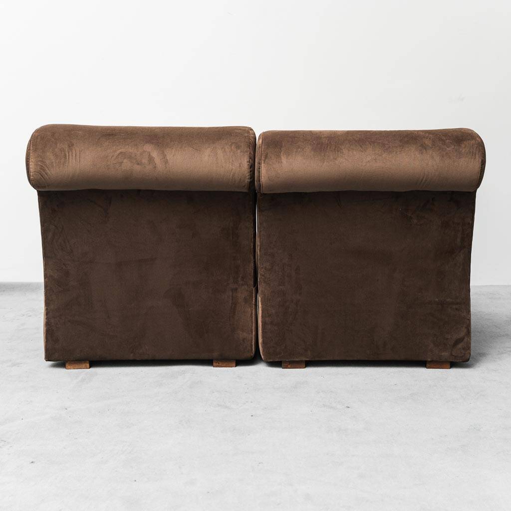 Pair of brown velvet armchairs from the 1970s vintage modernism
