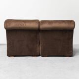 Pair of brown velvet armchairs from the 1970s vintage modernism