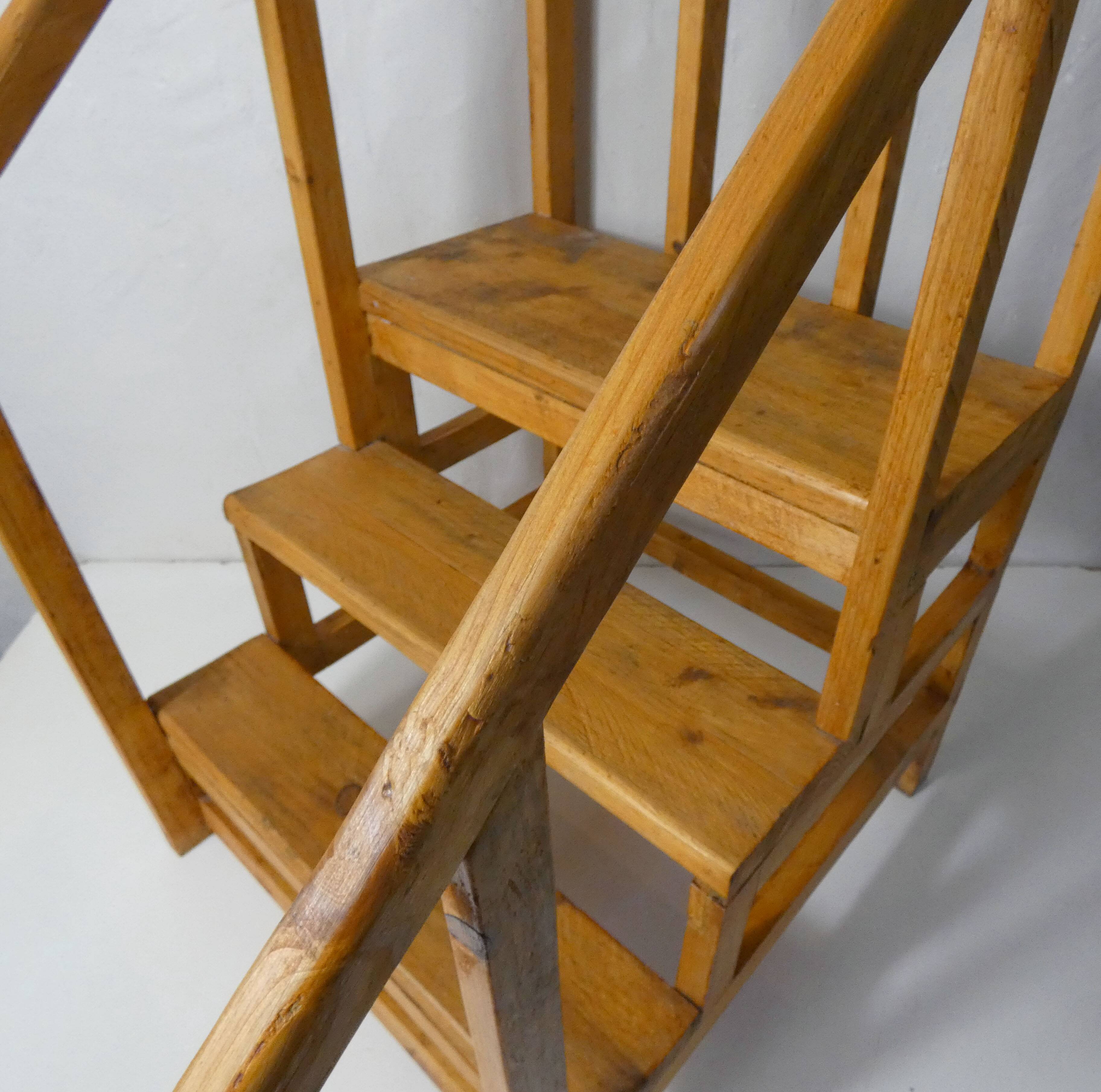 vintage wooden library staircase