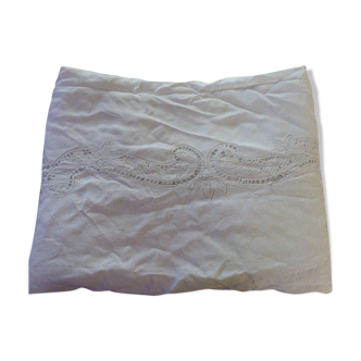 Nappe blanche en dentelle et lin brodée, art deco, ancienne