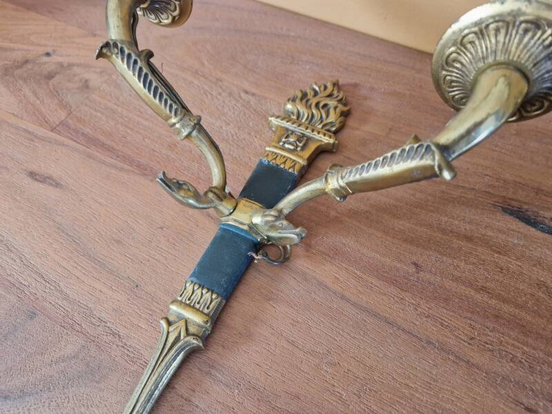 Pair of Empire style wall sconces in gilded bronze and green lacquer.