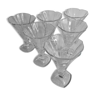 Set of 6 vintage glass ice cream cups "Made in France", 15 cm