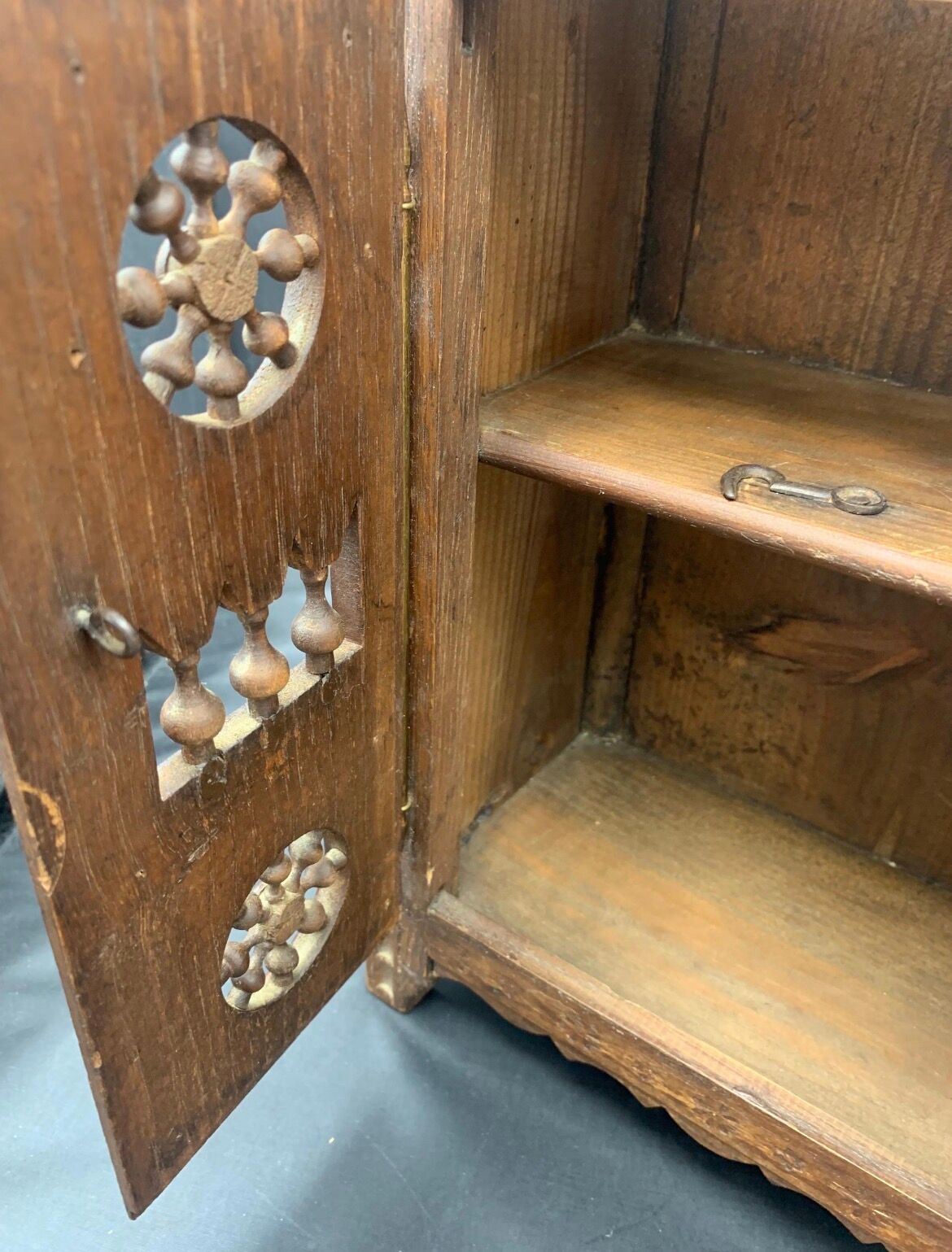 Miniature wooden wardrobe for dolls, hand-carved in Breton French style.