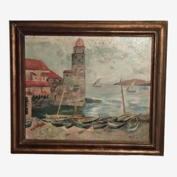 Painting in oil on canvas, theme "Collioure" by the painter Peysache signed