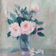 Tableau ancien HST "Bouquet de roses en vase" signé 1959