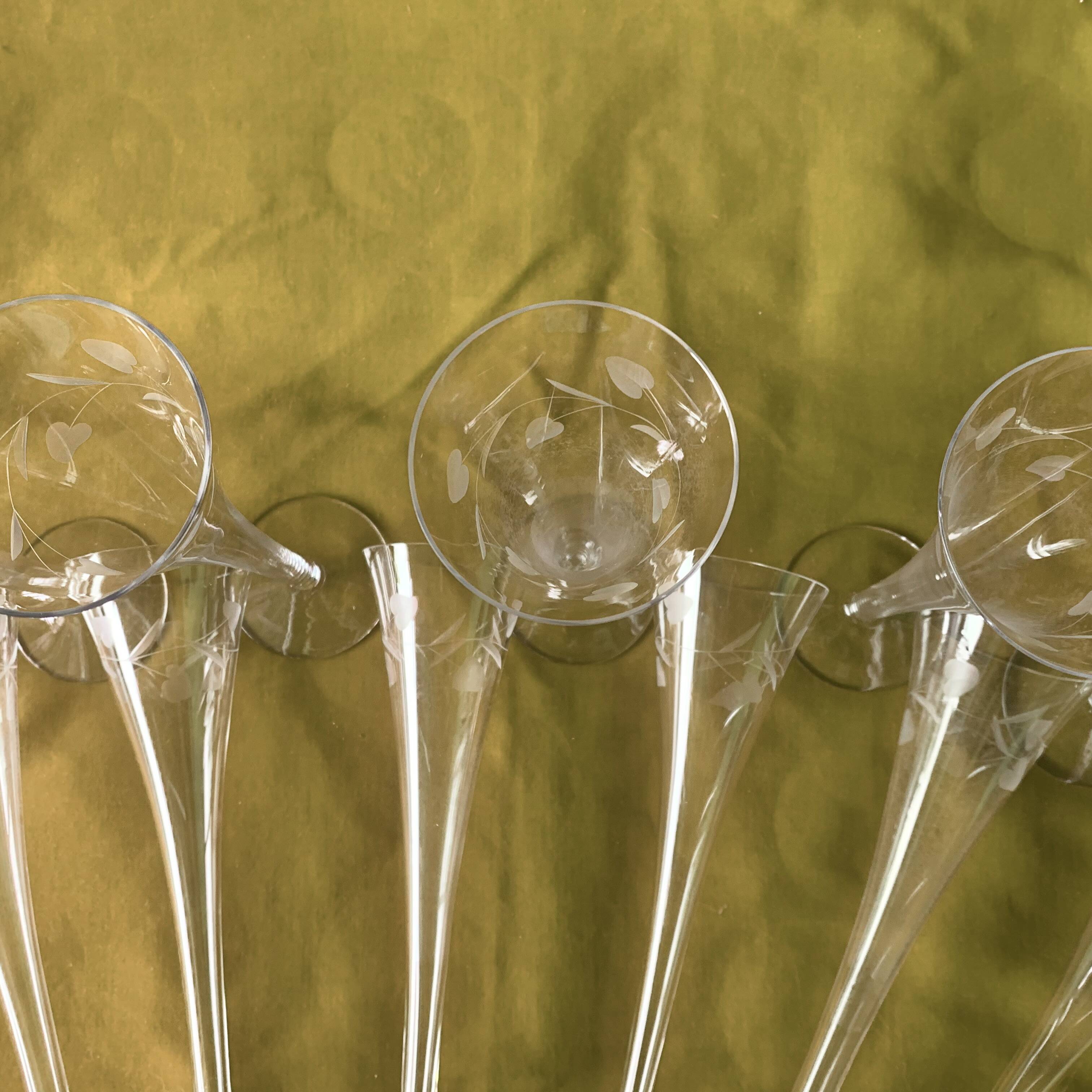 Set of 12 large vintage champagne flutes - frosted glass plant decor