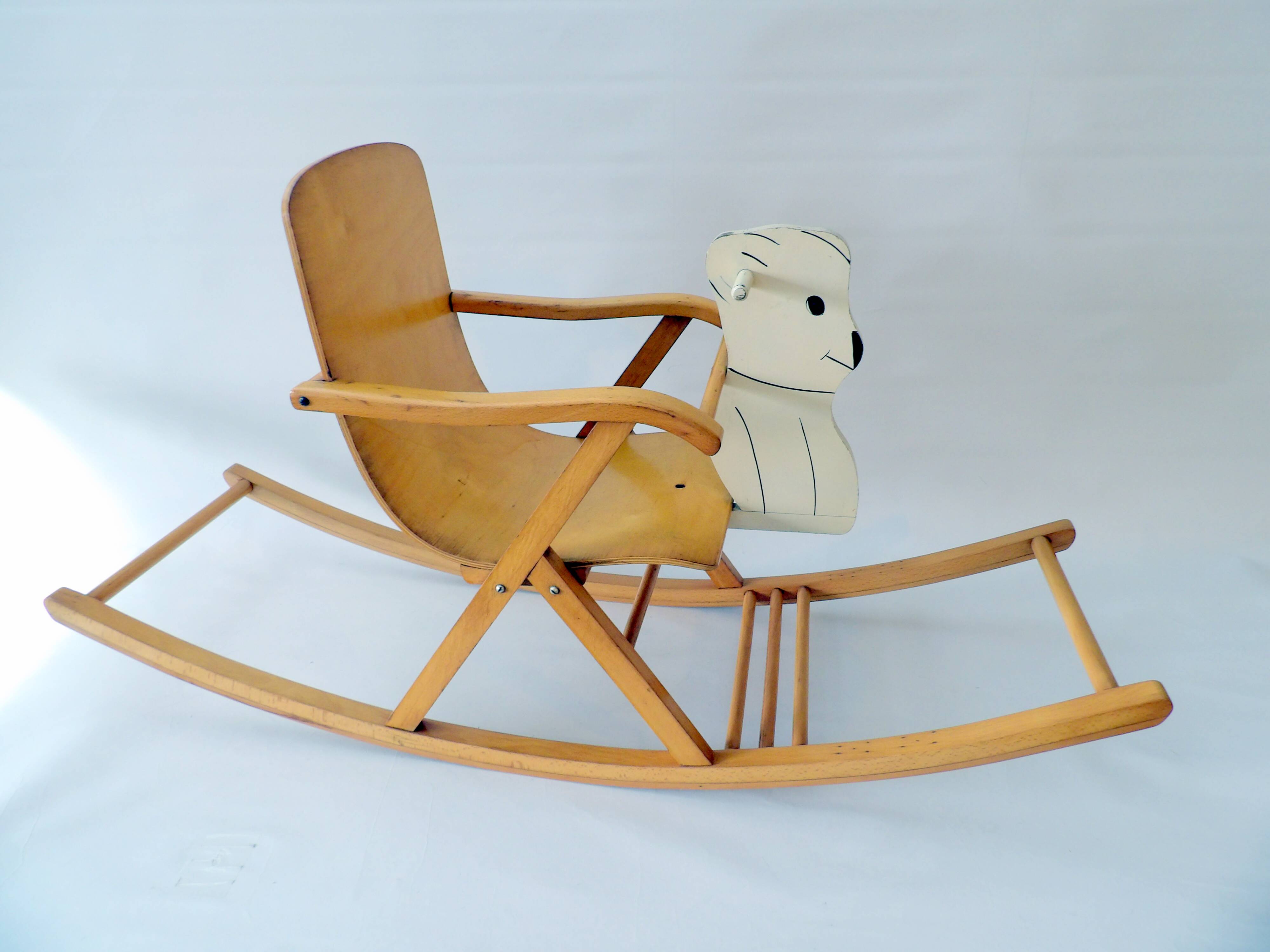 1950s children's bear rocking chair by Jatrok, Belgium