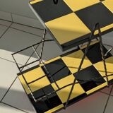 Vintage black and yellow checkered rolling bar trolley