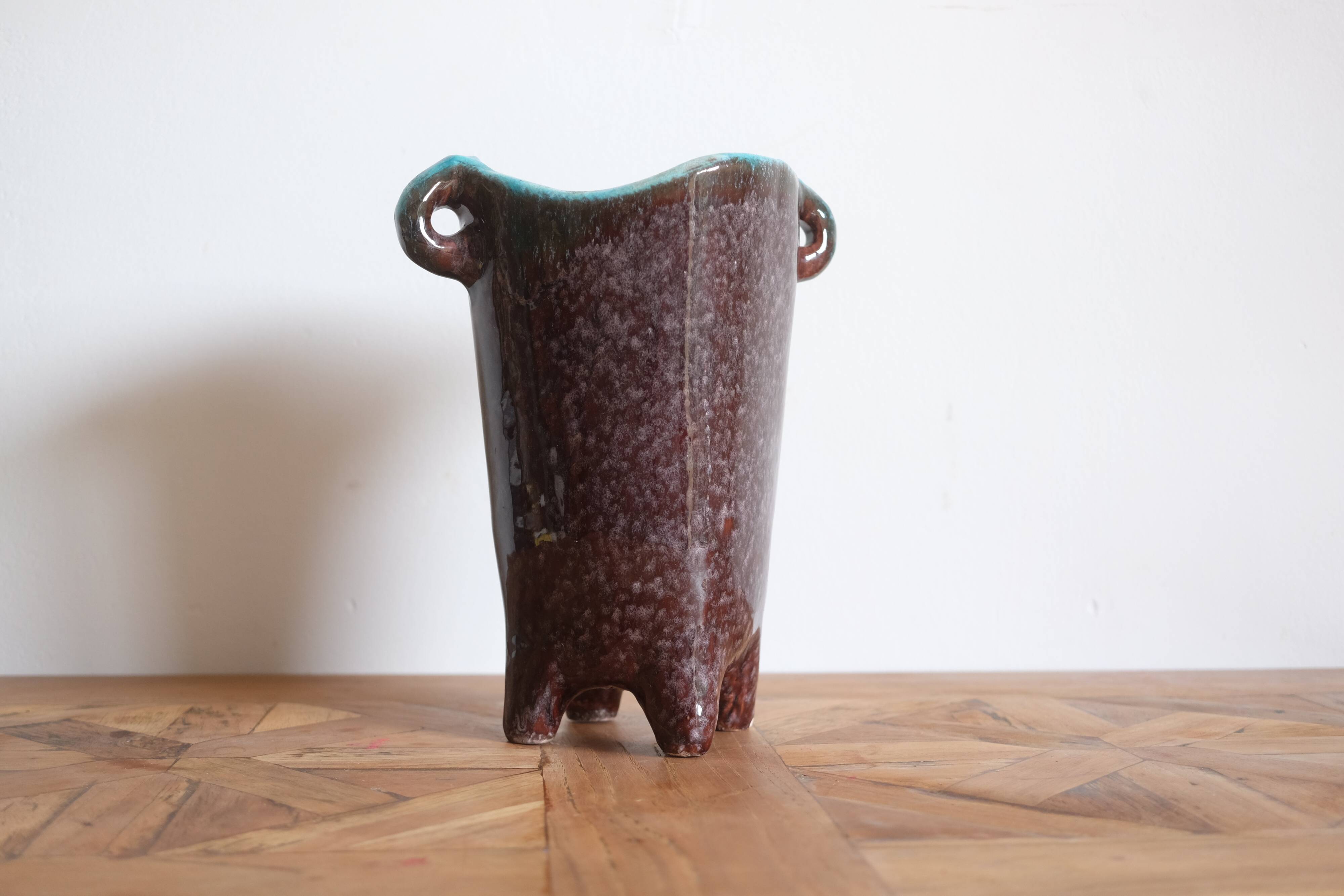 Brutalist vase Accolay signed – French studio pottery from the 1960s