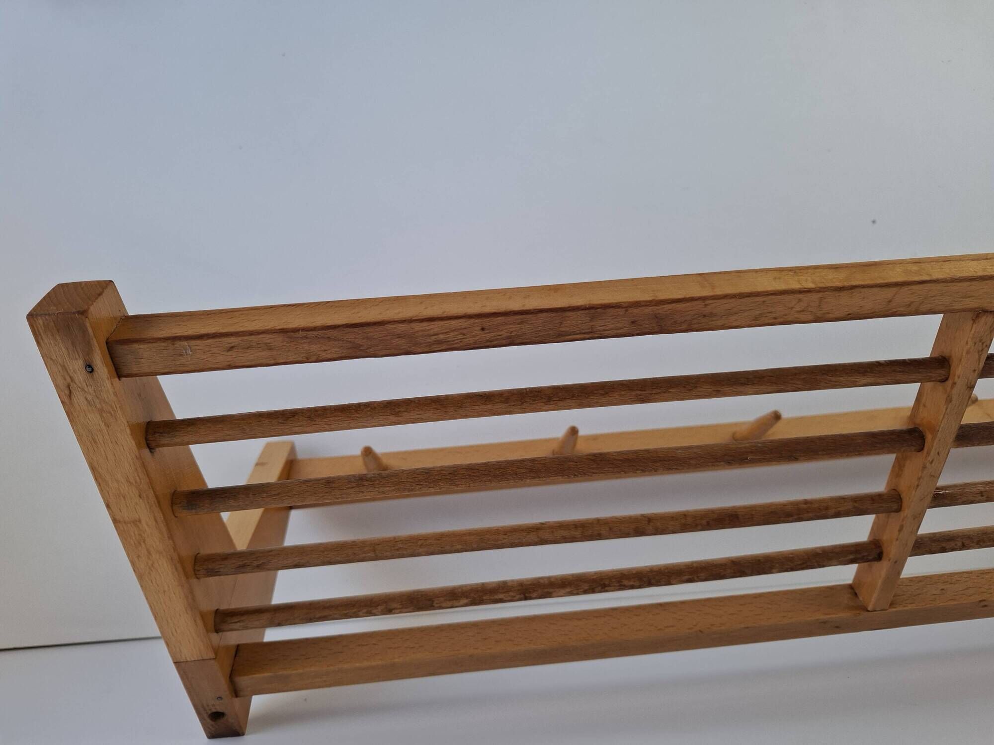 Uluv czechoslovakian mid-century wooden wall coat rack with shelf, 1970