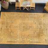 Tapis Oushak jaune 6x9 tapis vintage, tapis surteint jaune, tapis pour vivre MOON.147