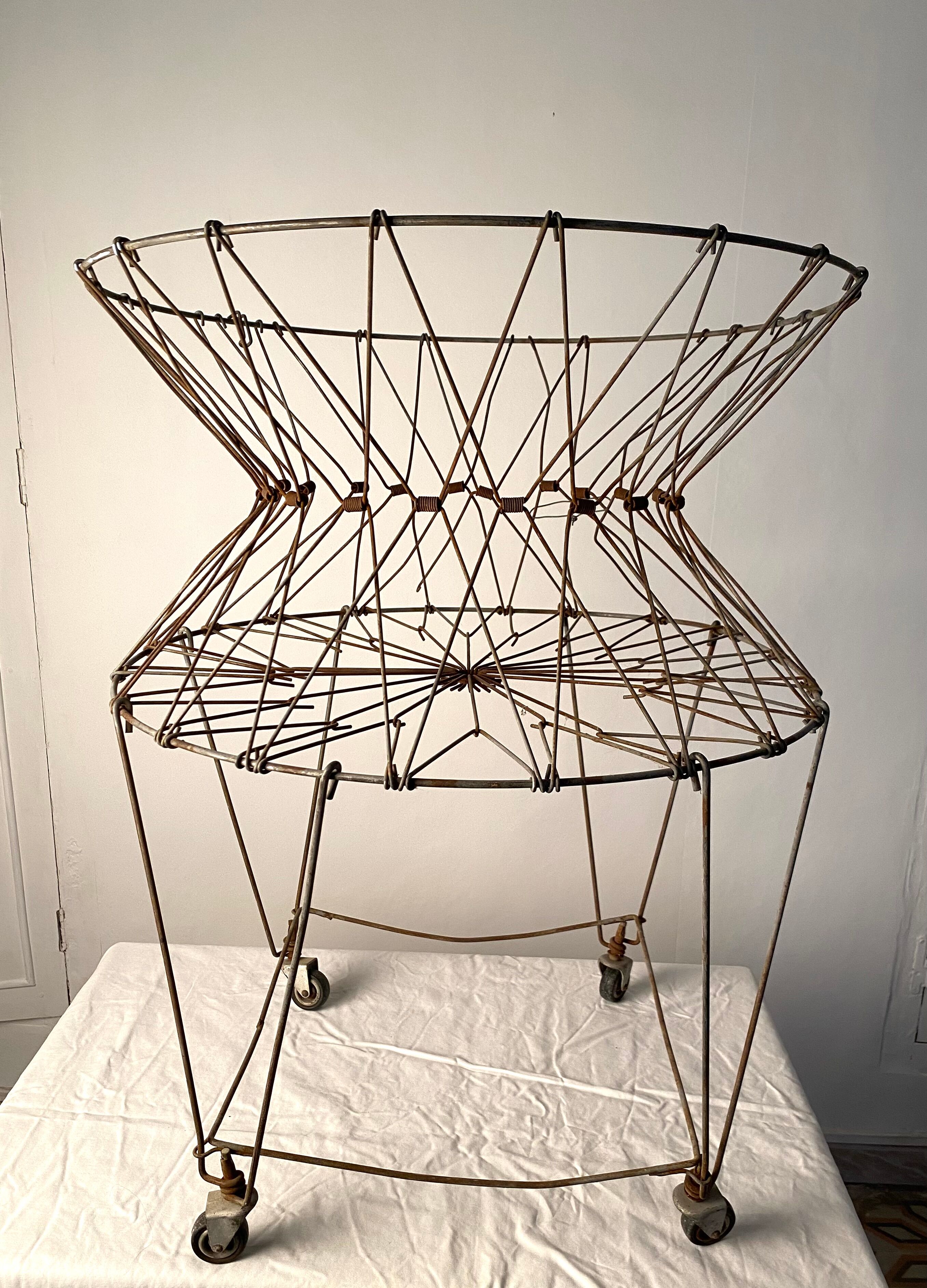 Old vintage foldable laundry basket