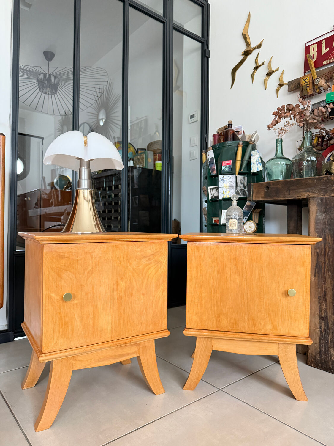 Vintage bedside table with tapered legs