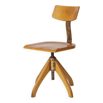 Chaise pivotante industrielle Ama Elastik – Design Bauhaus vintage des années 1950, bois