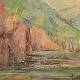 Impressionist seascape with cliffs - oil on canvas