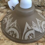 Ancienne paire suspension vianne verre moulé + décor + fil blanc vintage