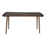 Wooden coffee table with wicker border