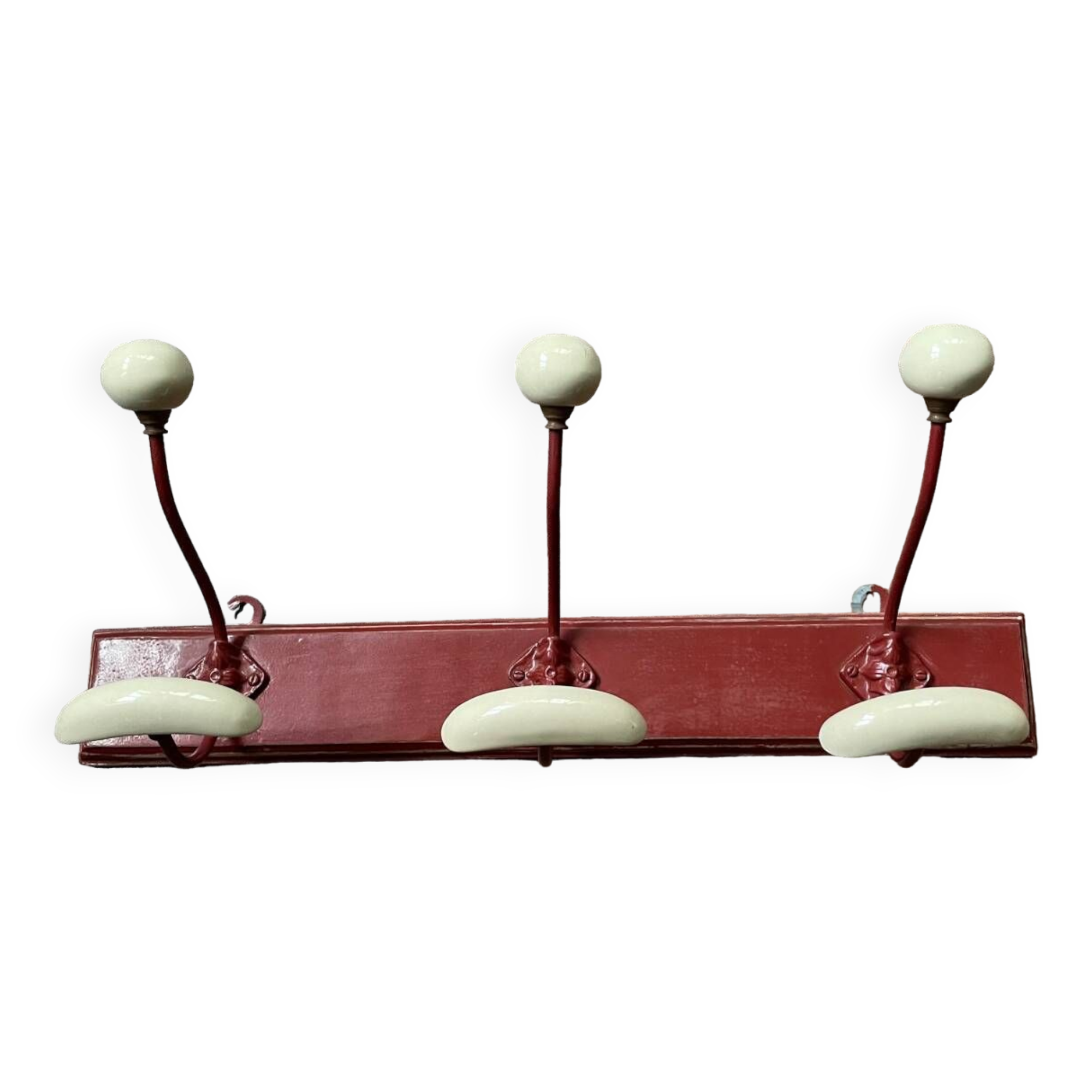 vintage wall coat rack in wood and porcelain