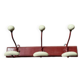 vintage wall coat rack in wood and porcelain