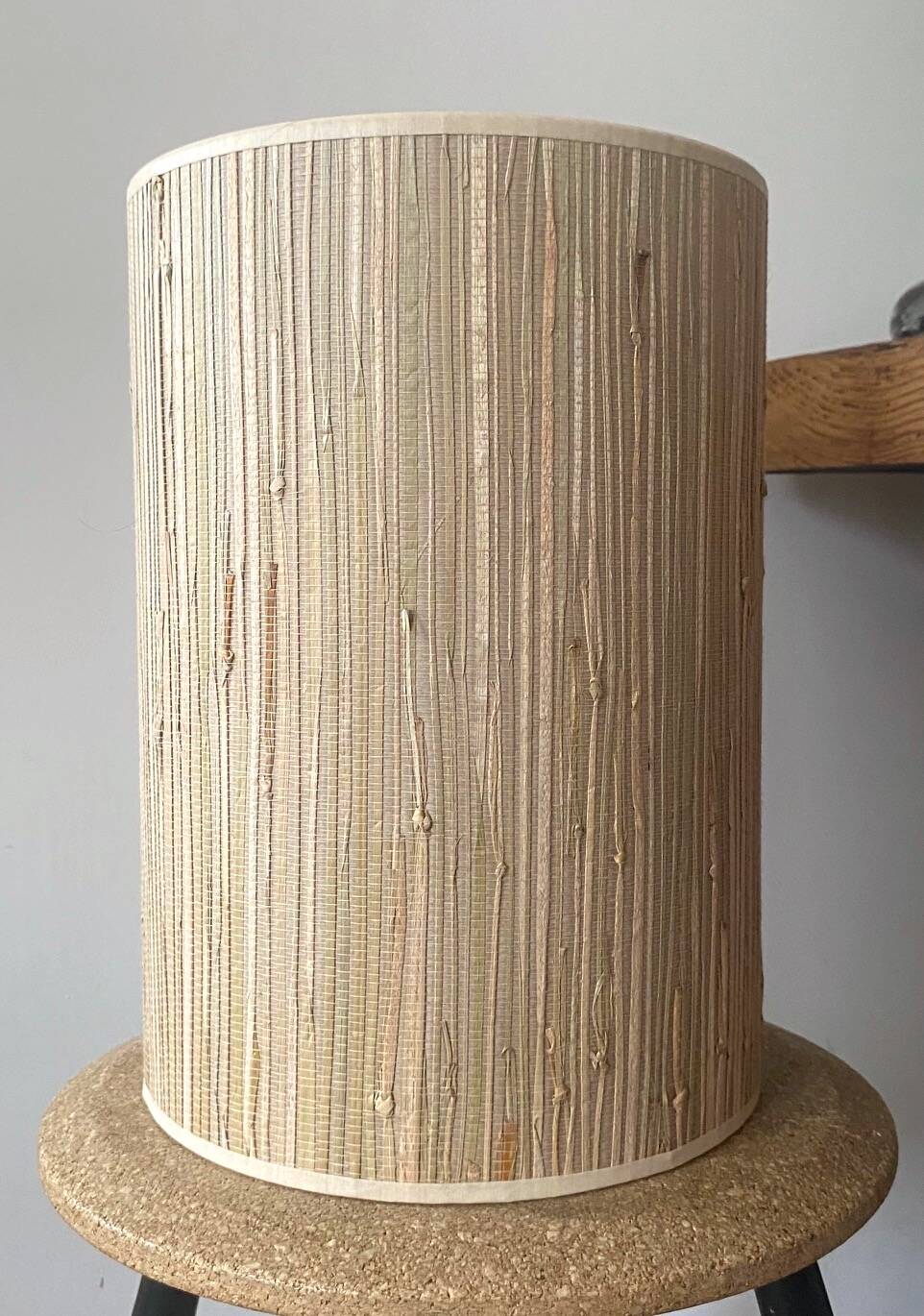 Solid wood lamp with handmade lampshade, 1970