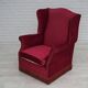 1970s, Danish highback armchair, furniture velour, ash wood legs.