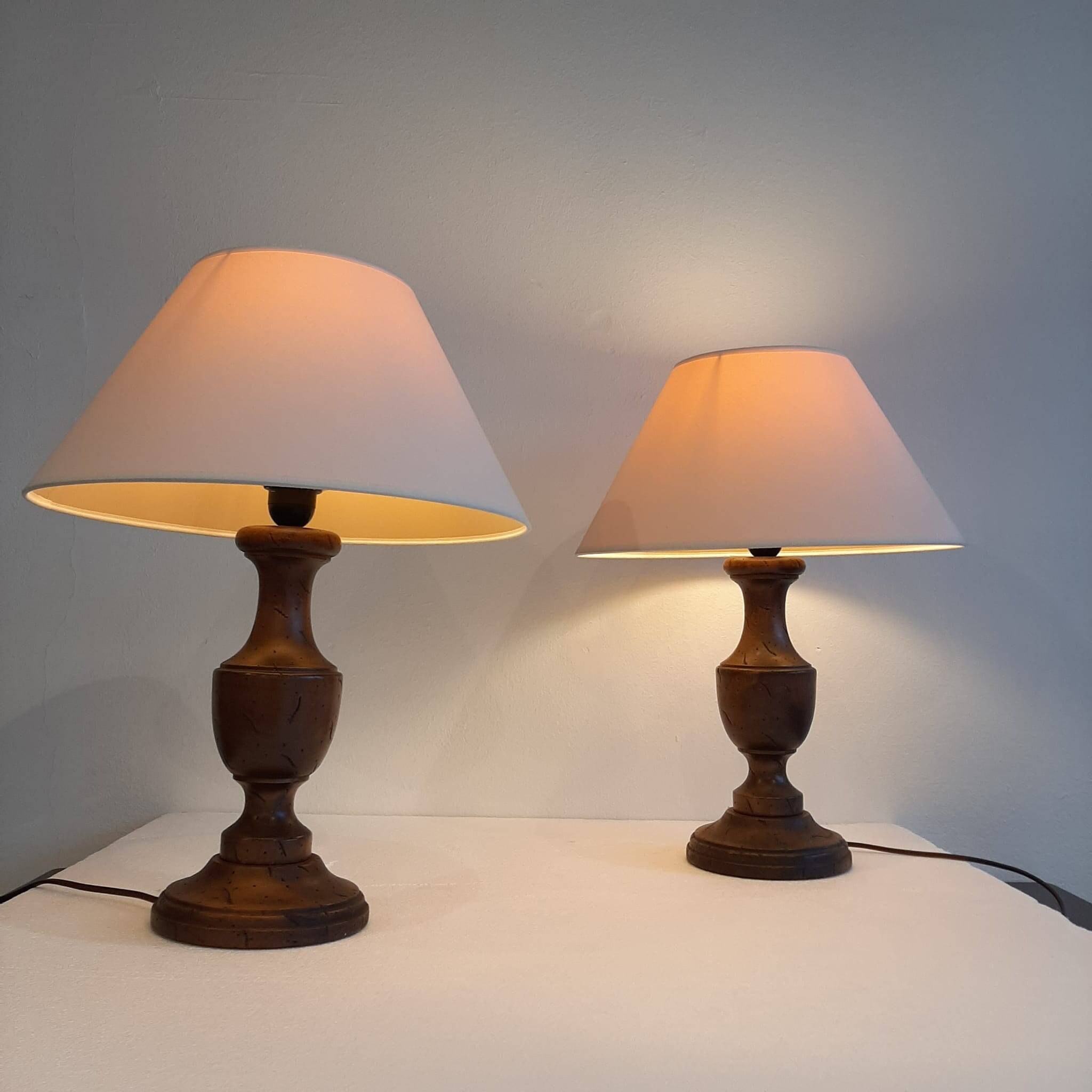 Set of two wooden vintage lamps