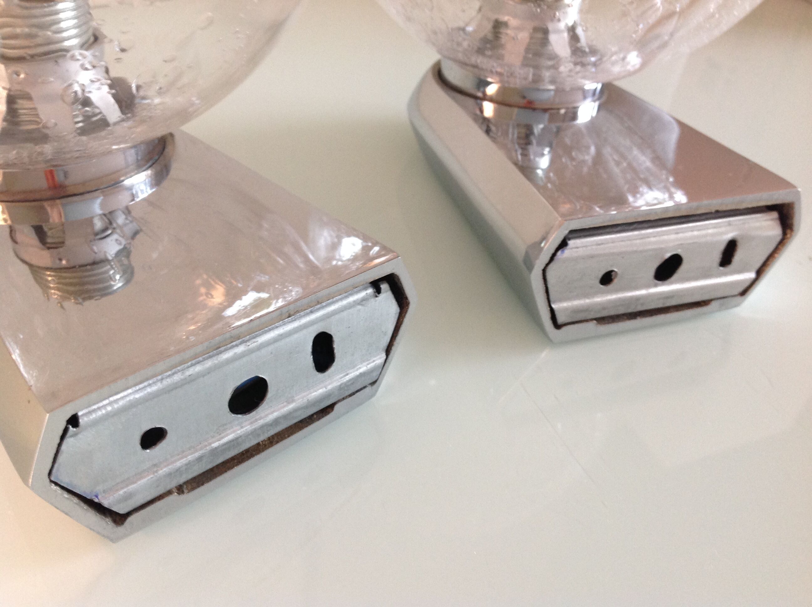 Pair of chrome sconces and crystal globe bubbled by Keuco / vintage 70s