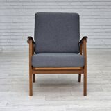 1970s, pair of Danish armchairs, reupholstered, furniture wool, teak, oak.