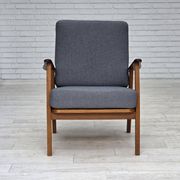 1970s, pair of Danish armchairs, reupholstered, furniture wool, teak, oak.