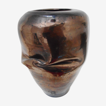 Black folded metallized vase signed