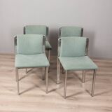Lot de 4 chaises vintage 70's en metal et tissu turquoise design italien