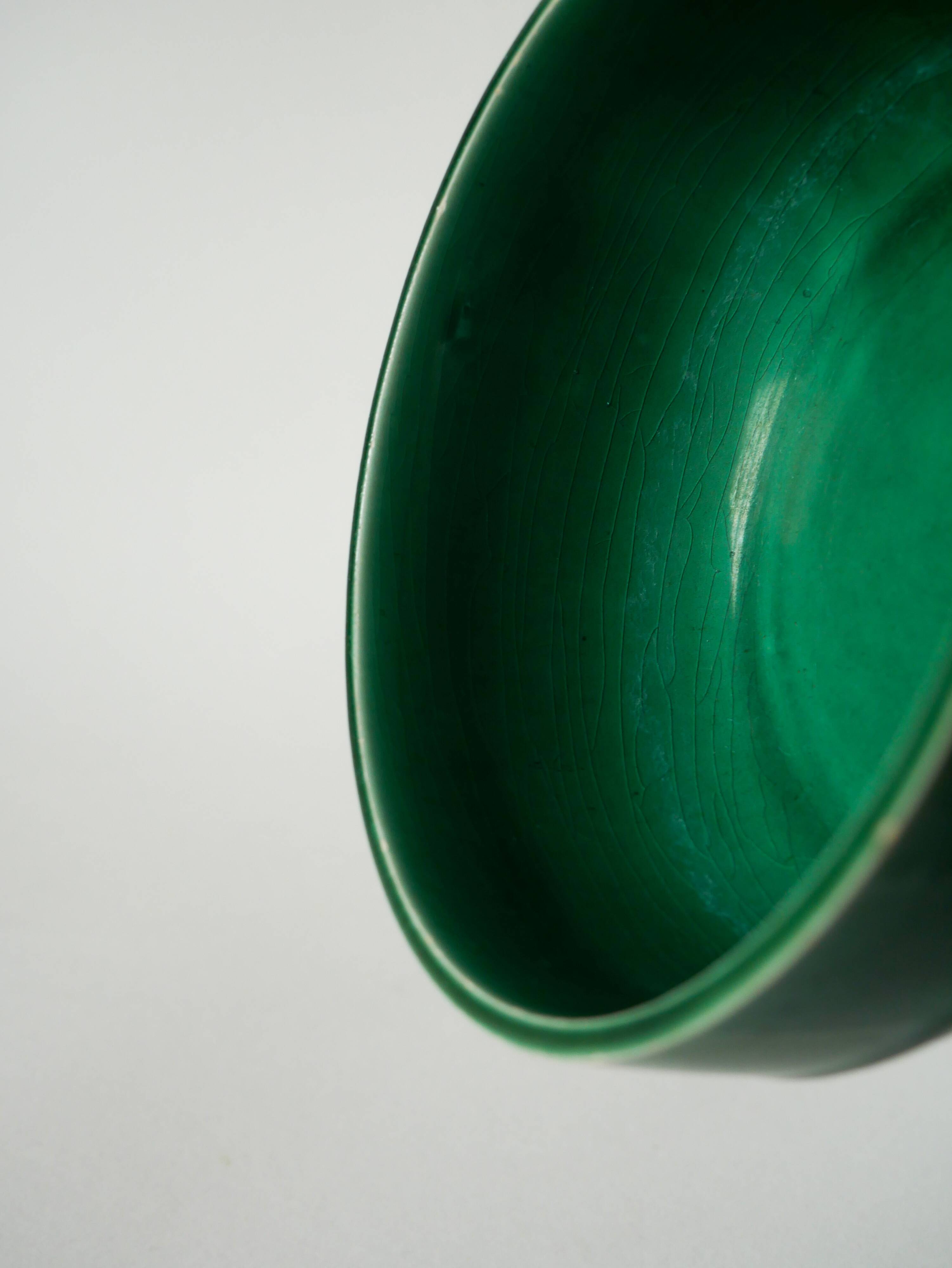 Small ceramic salad bowl / bowl, green, Gien, 1950