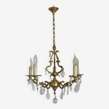 Lustre français en bronze et cristal