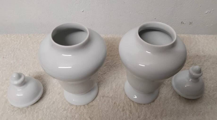 Pair of Covered Vases in Limoges Porcelain, France
