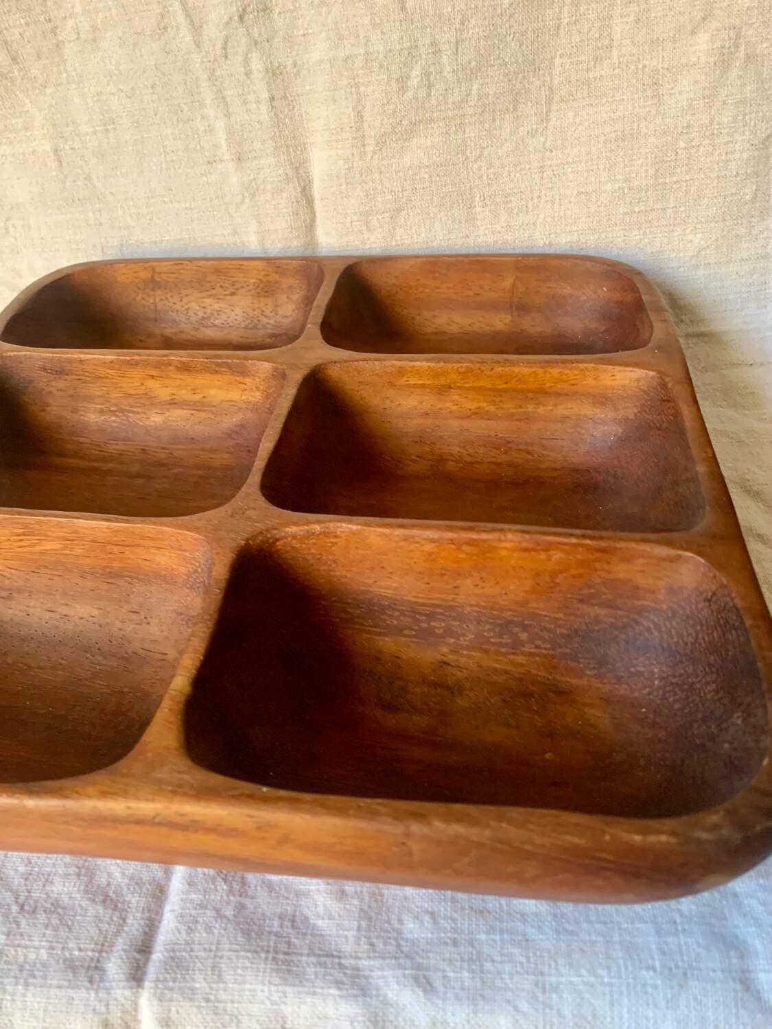 Large vintage wooden tray 6 compartments