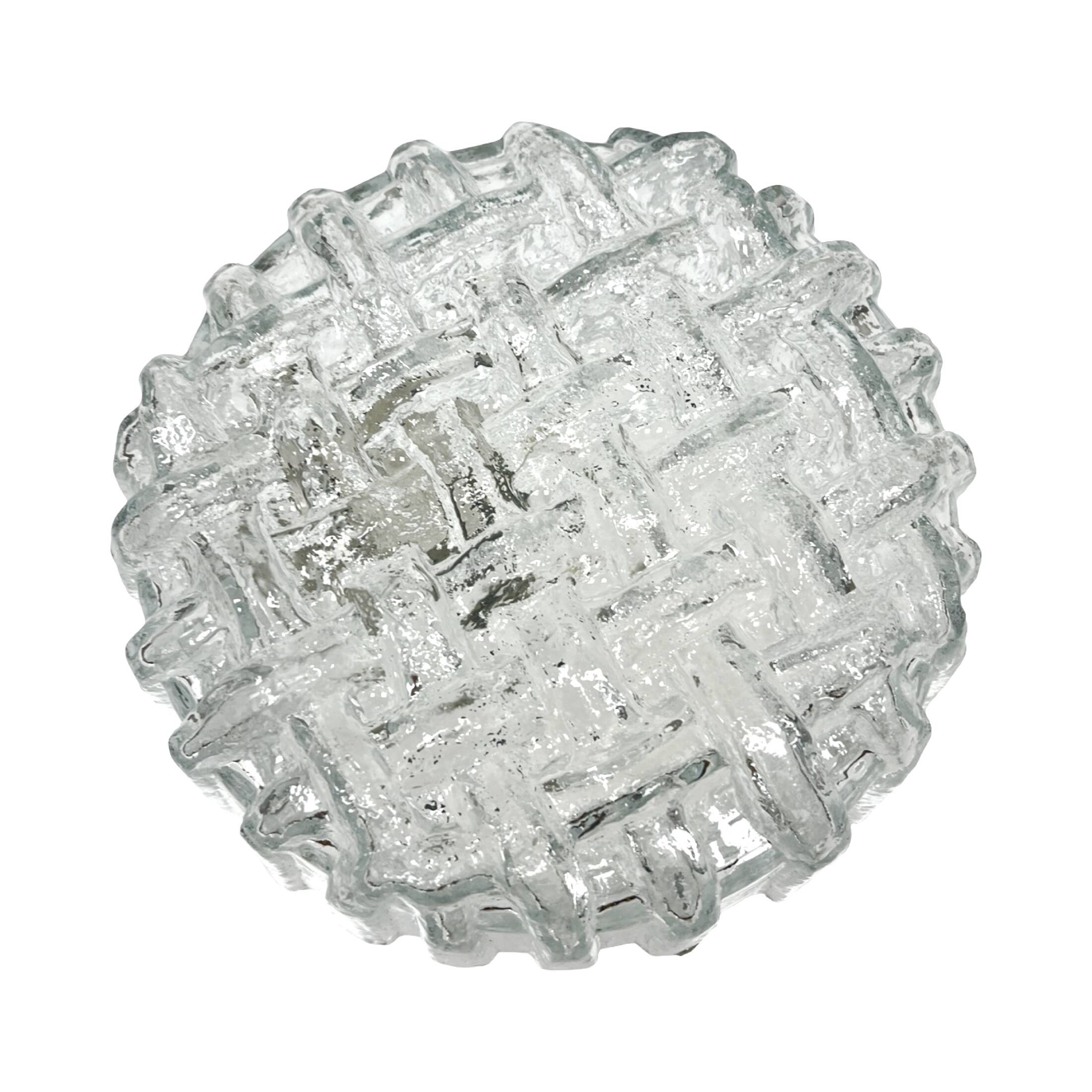 Hillebrand Leuchten 5222 Plafond Weave Ice Glass Germany 1970s